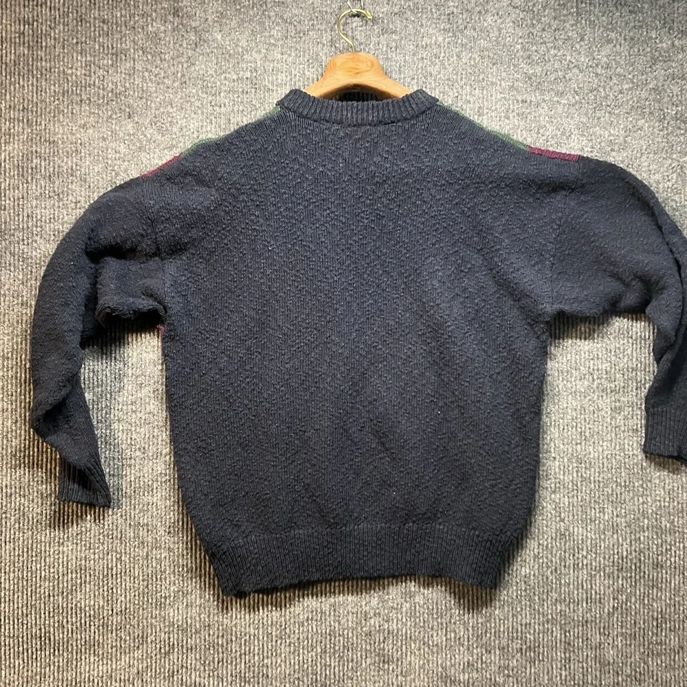 Vintage Claiborne Sweater Mens XL Navy Green Purple‎ Cotton Argyle Crewneck 90s